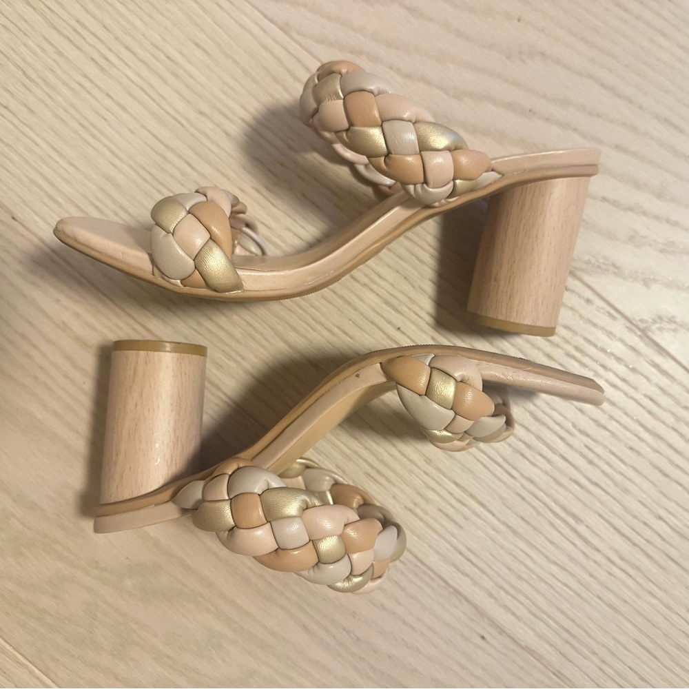a new day Braided Block Heel Sandals - Cream, Tan, Gold
